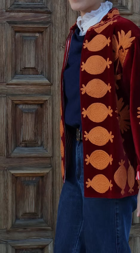 Saco terciopelo bordado vino