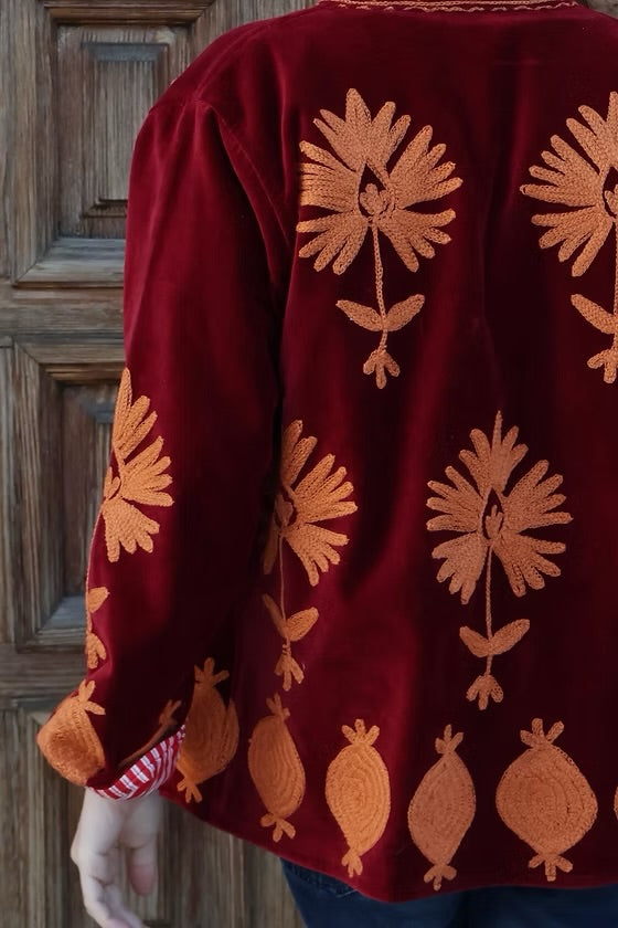 Saco terciopelo bordado vino