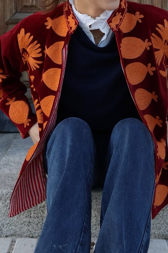 Saco terciopelo bordado vino