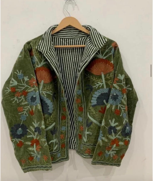 Saco algodón bordado verde