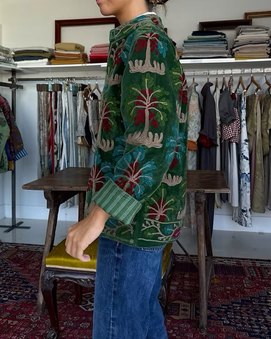 Saco terciopelo bordado verde