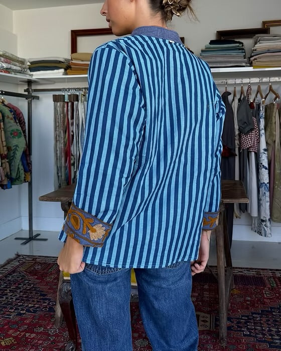 Saco algodón bordado azul