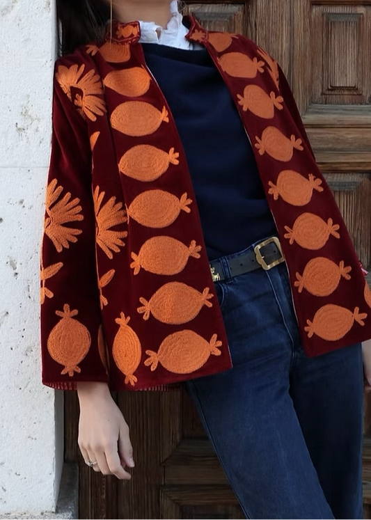 Saco terciopelo bordado vino
