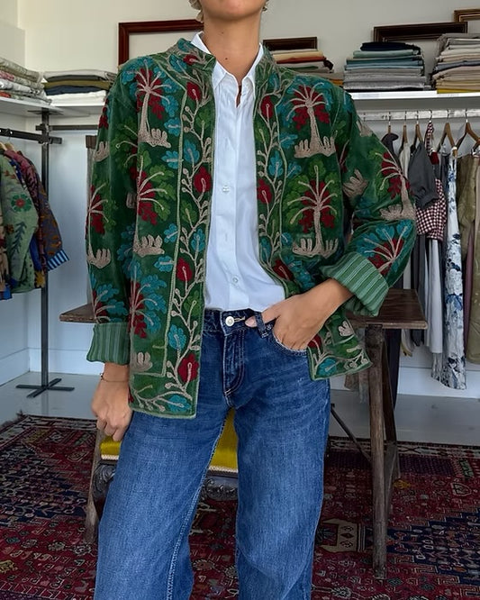 Saco terciopelo bordado verde