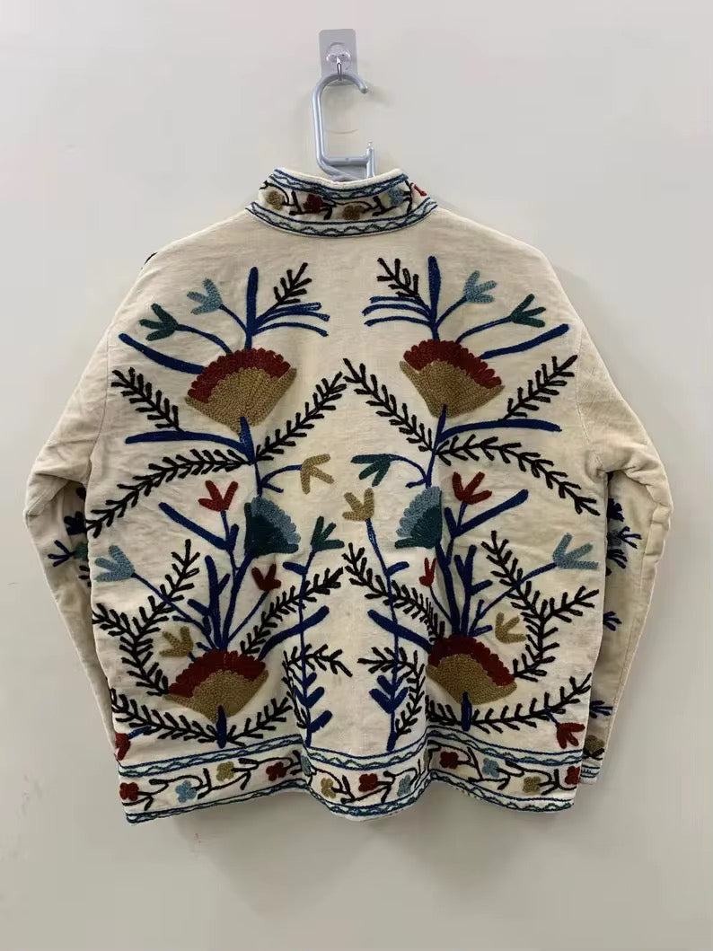 Saco terciopelo bordado blanco