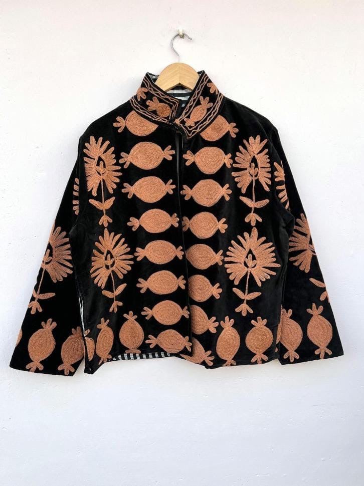 Saco algodón bordado negro