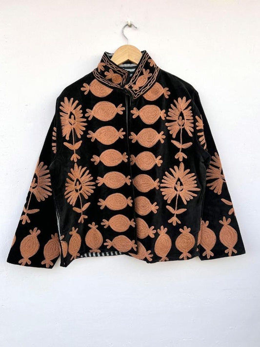 Saco algodón bordado negro