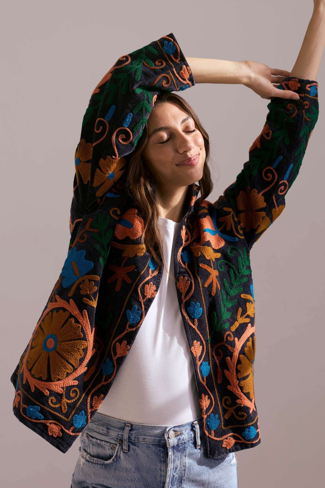 Saco algodón bordado