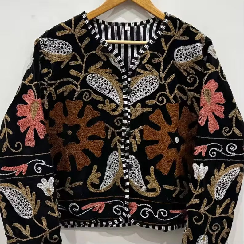 Saco algodón bordado negro