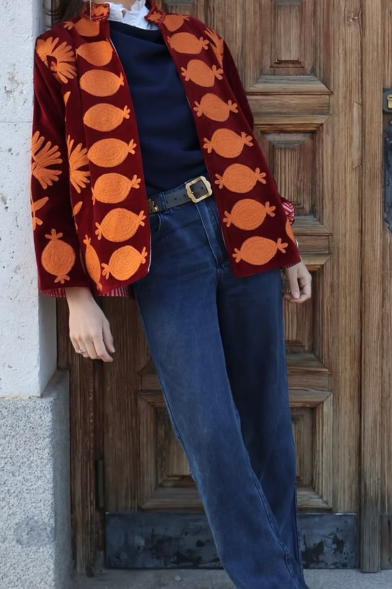 Saco terciopelo bordado vino