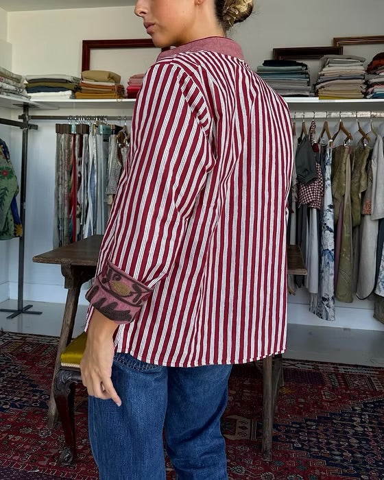 Saco algodón bordado rosa