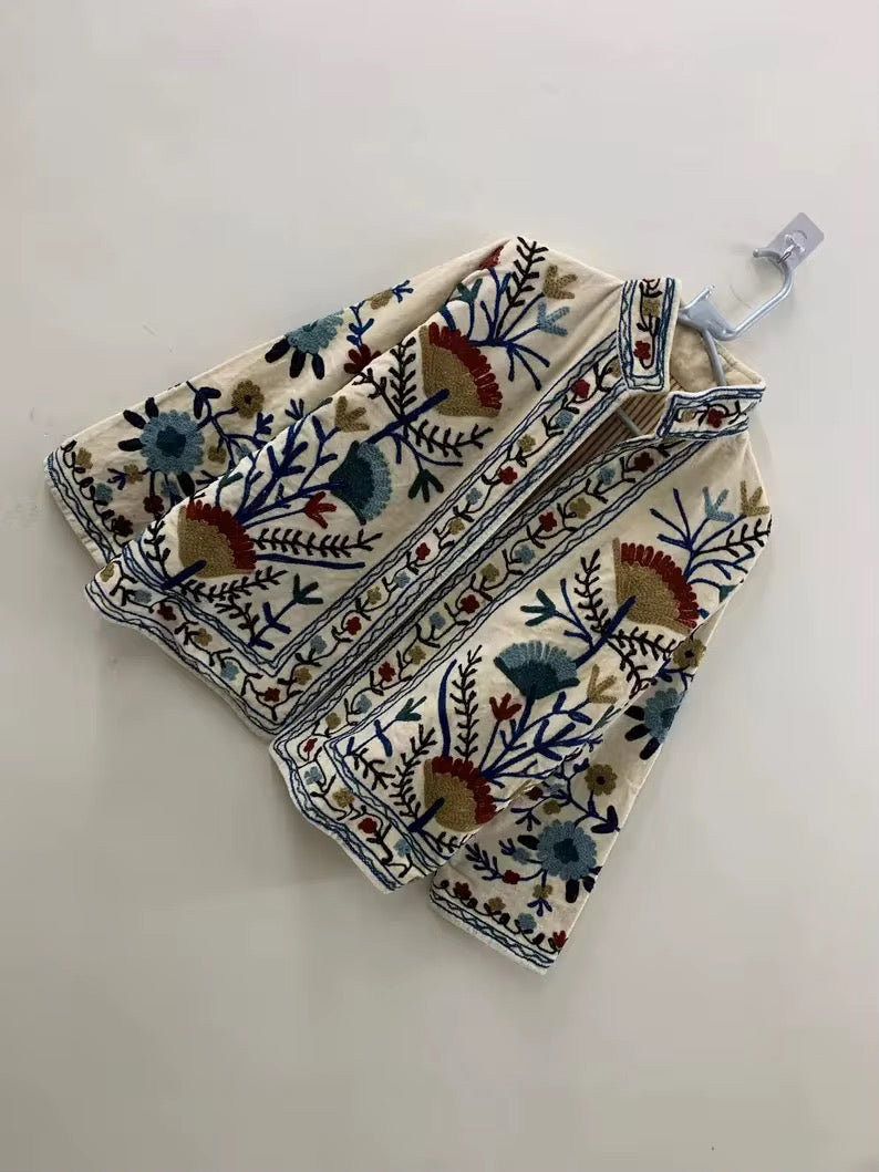 Saco terciopelo bordado blanco