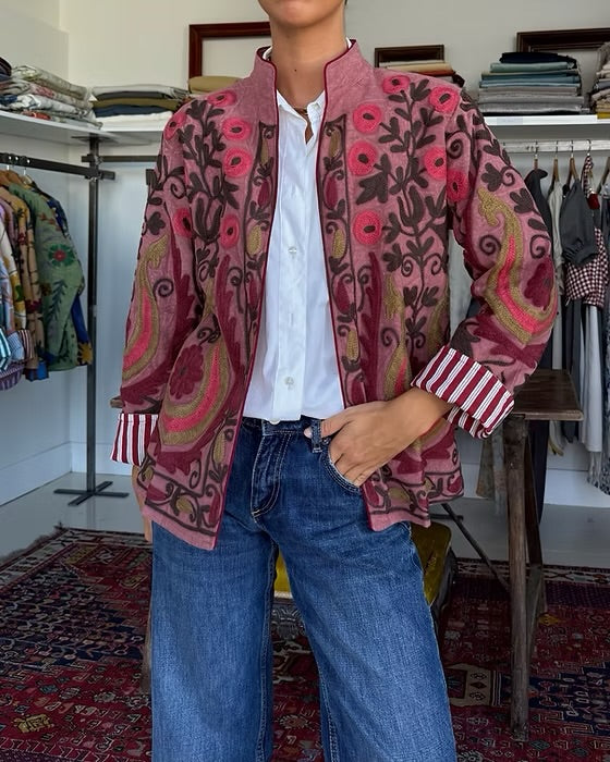 Saco algodón bordado rosa