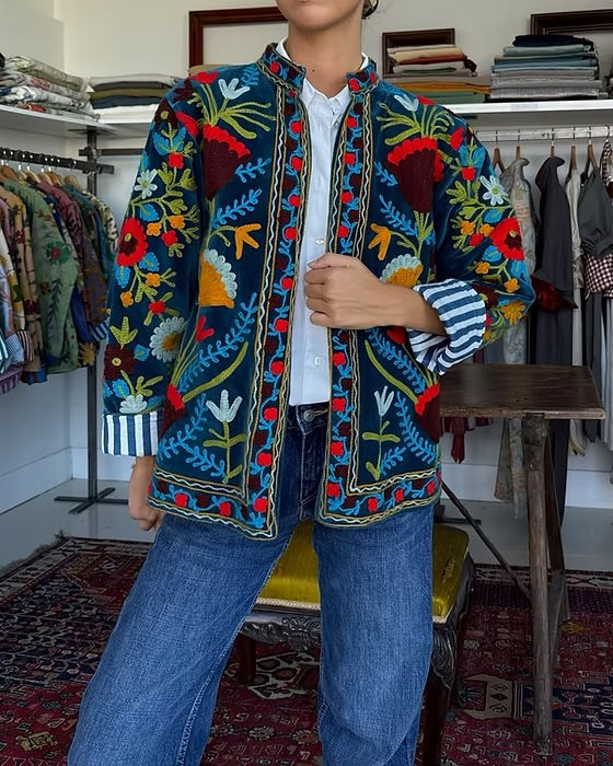 Saco terciopelo bordado azul