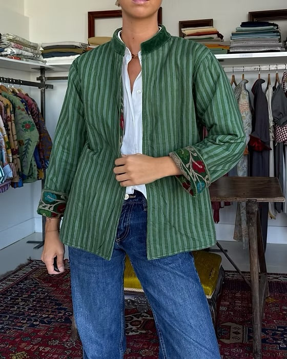 Saco terciopelo bordado verde