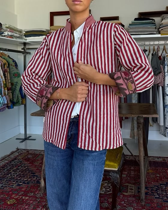 Saco algodón bordado rosa