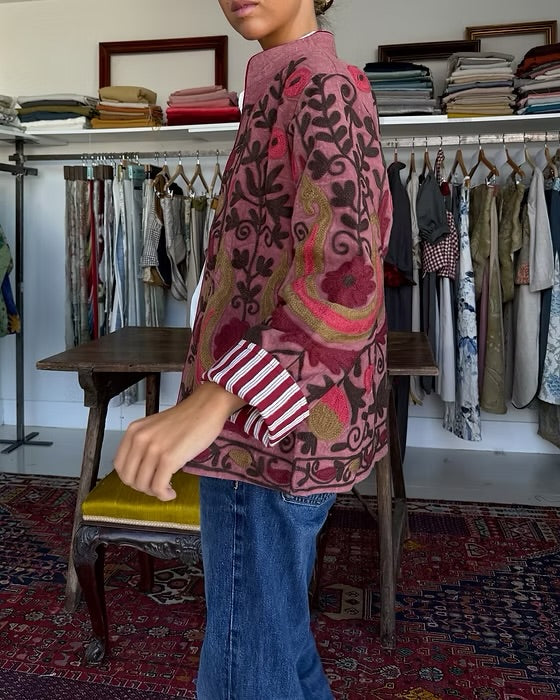 Saco algodón bordado rosa