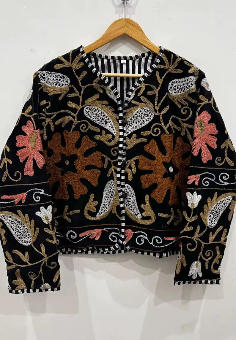 Saco algodón bordado negro