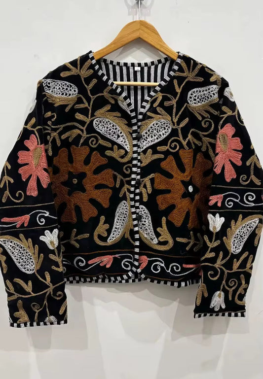 Saco algodón bordado negro