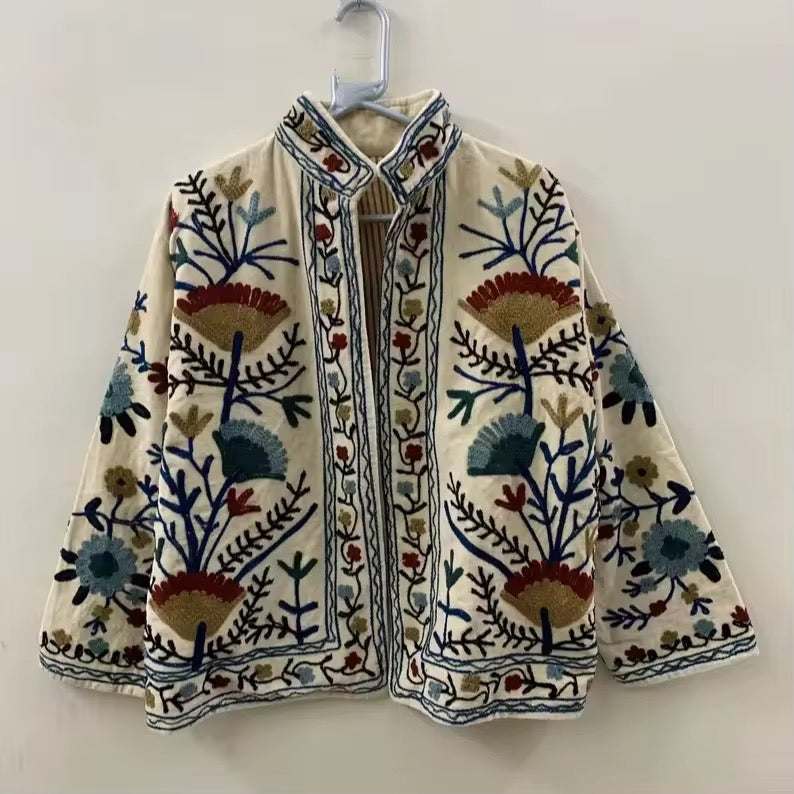 Saco terciopelo bordado blanco