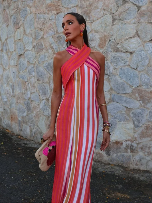 Vestido rayas escote en cruz