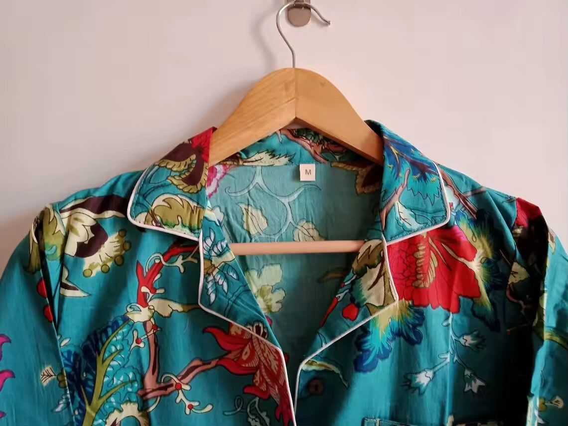 Pijama flores verde