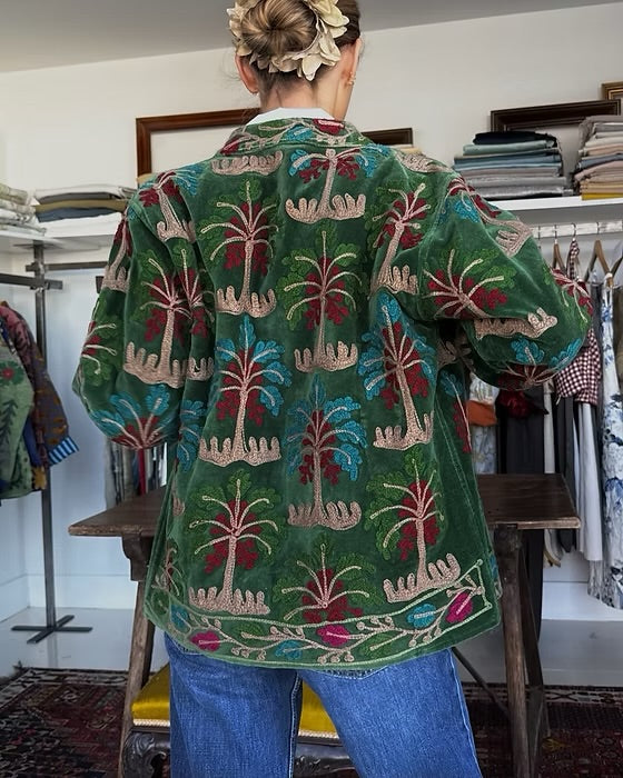 Saco terciopelo bordado verde