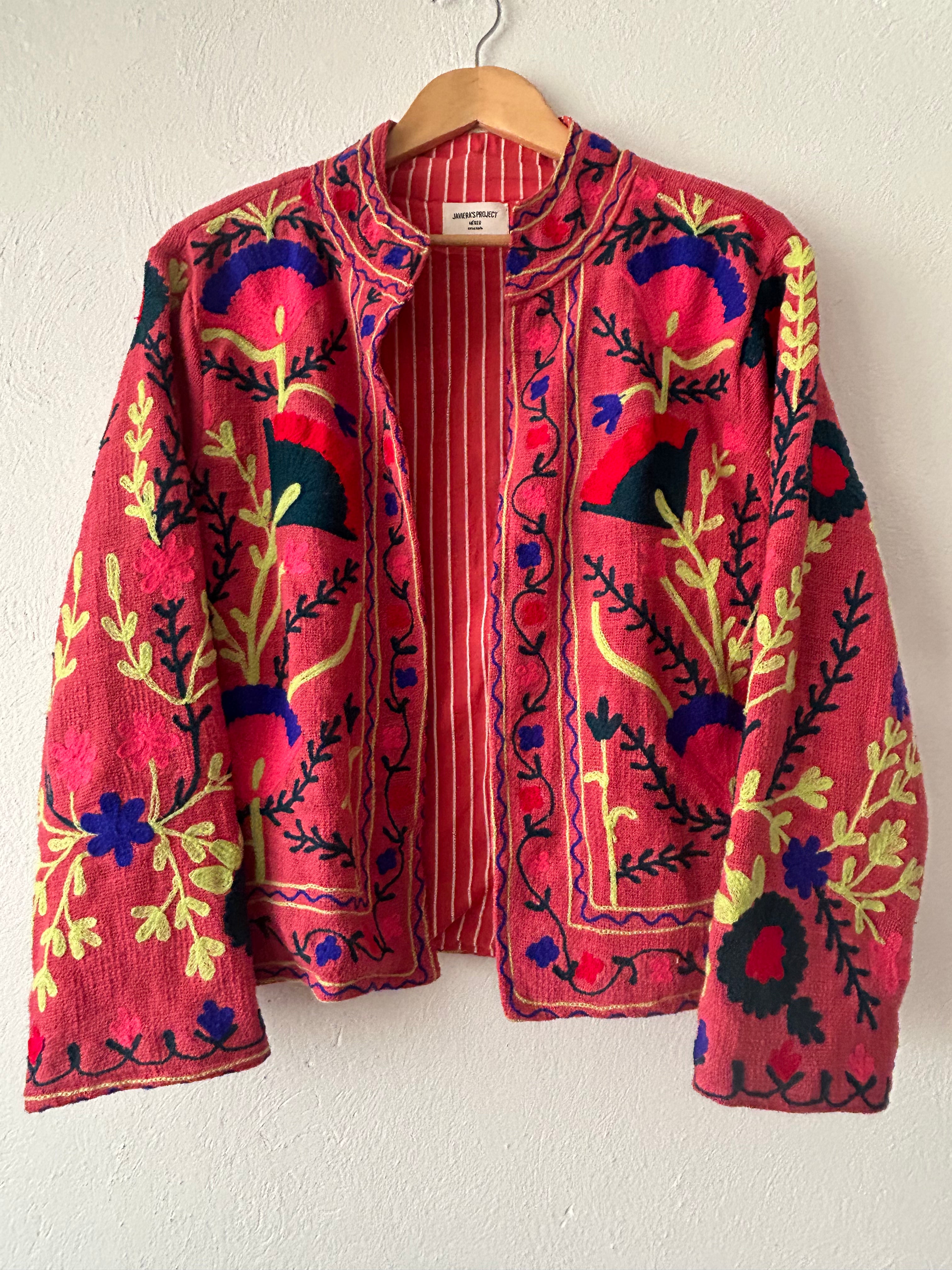 Saco algodón bordado rosa